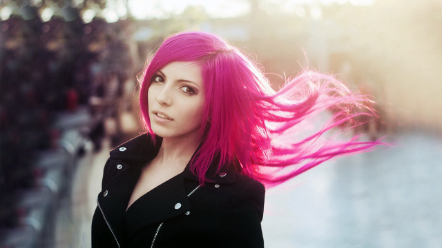 Pink haired woman black jacket free wallpaper for desktop - medium preview image