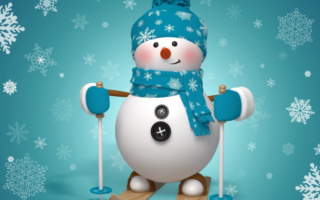 Snowman blue hat scarf skis #2 free wallpaper for desktop - medium preview image