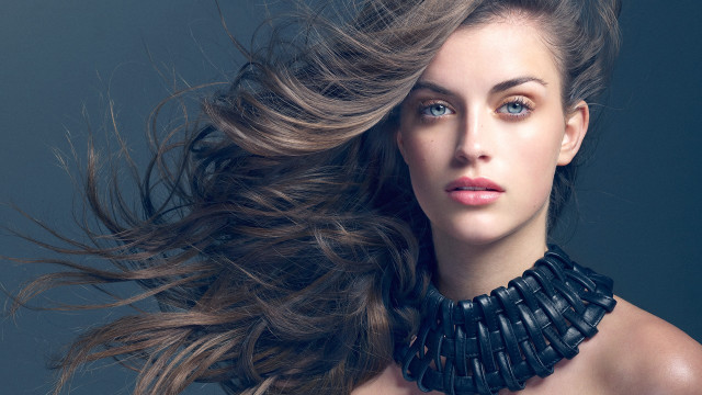 Woman blackchoker flyinghair blueeyes lips free wallpaper for desktop - medium preview image