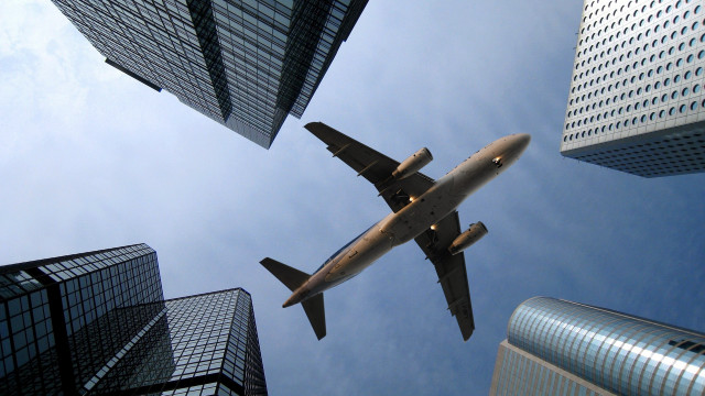 Tokyo cityscape jetliner matte painting free wallpaper for desktop - medium preview image