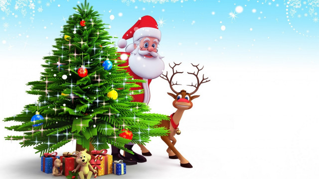 Santa reindeer christmas tree presents #2 free wallpaper for desktop - medium preview image