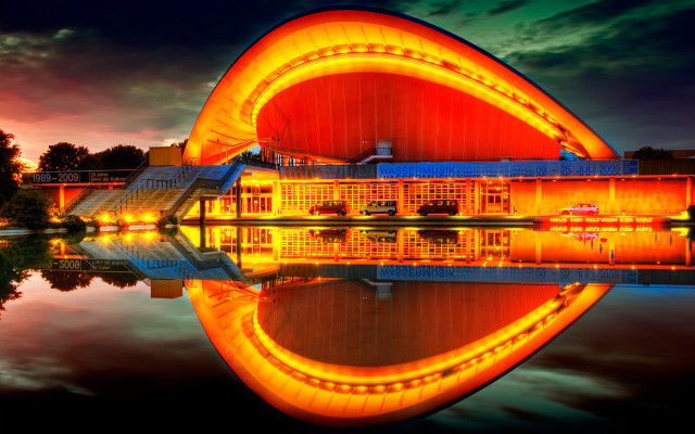 Cityscape bridge building fire reflection free wallpaper for desktop - medium preview image