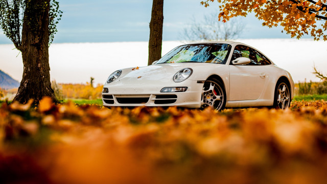 White car autumn leaves fire free wallpaper for desktop - medium preview image