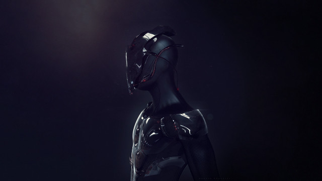 Black robot red light dark free wallpaper for desktop - medium preview image