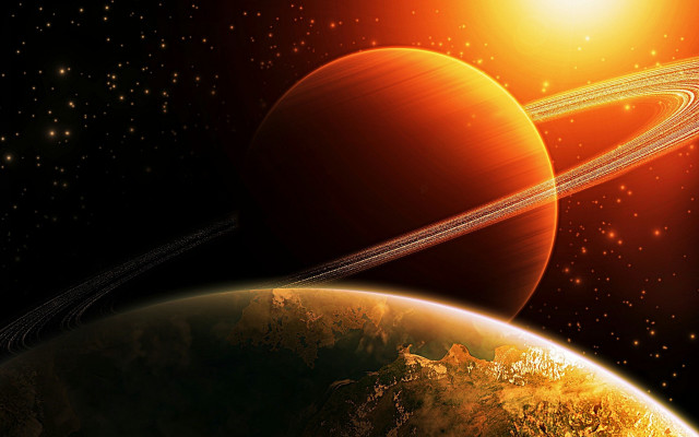 Planet ring sun stars matte free wallpaper for desktop - medium preview image