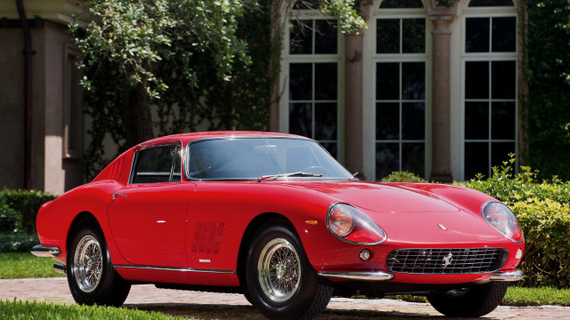 Red sports car front yard free wallpaper for desktop - medium preview image