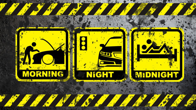 Yellow caution morning night car free wallpaper for desktop - medium preview image