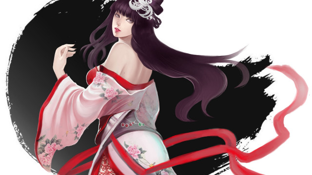Woman kimono redribbon blackcircle fantasy free wallpaper for desktop - medium preview image