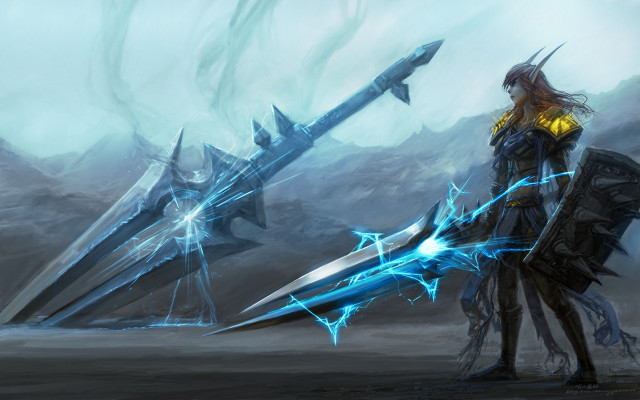 Woman sword blue object desert free wallpaper for desktop - medium preview image
