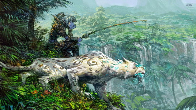Man fishing white leopard jungle free wallpaper for desktop - medium preview image