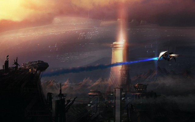 Futuristic city tower blue laser free wallpaper for desktop - medium preview image