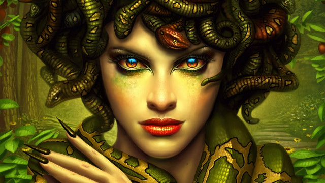 Woman snake forest gothic digital free wallpaper for desktop - medium preview image