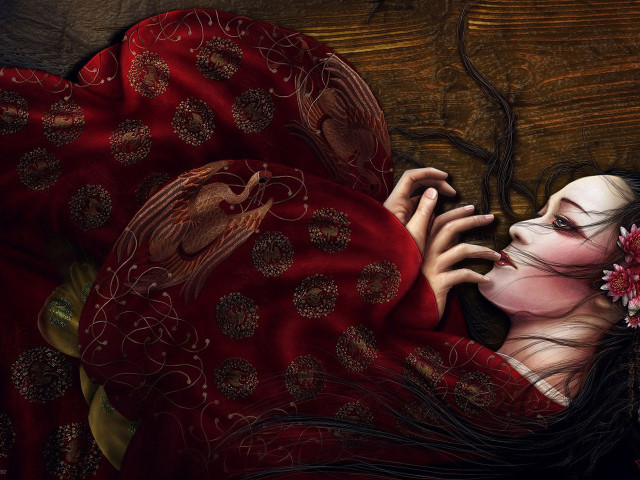 Woman in red dress flower free wallpaper for desktop - medium preview image