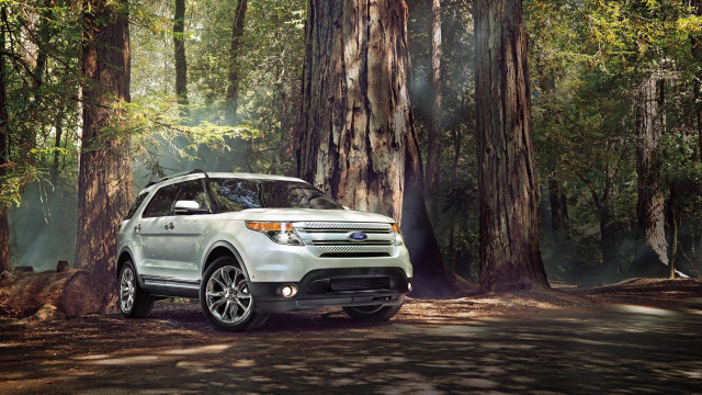 White ford explorer forest road free wallpaper for desktop - medium preview image