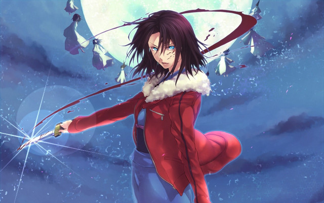 Red coat woman sword moon free wallpaper for desktop - medium preview image