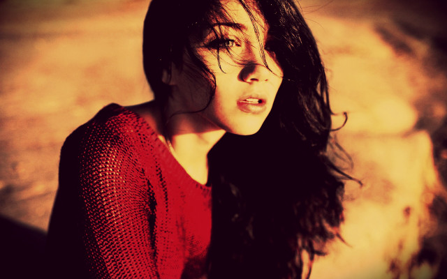 Woman long hair red sweater #4 free wallpaper for desktop - medium preview image