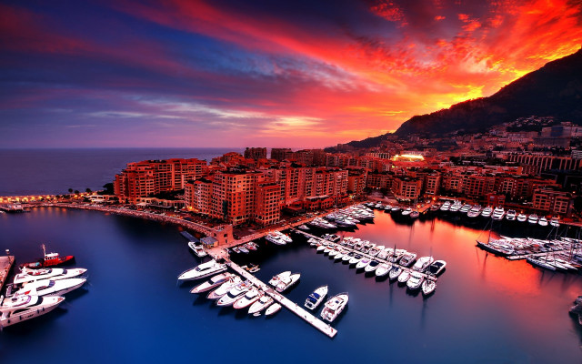 Marina boats sunset city red free wallpaper for desktop - medium preview image