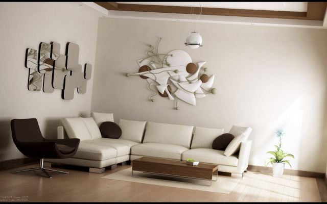 Living room white couch brown free wallpaper for desktop - medium preview image