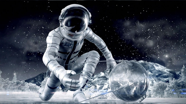 Space suit floating water planet free wallpaper for desktop - medium preview image