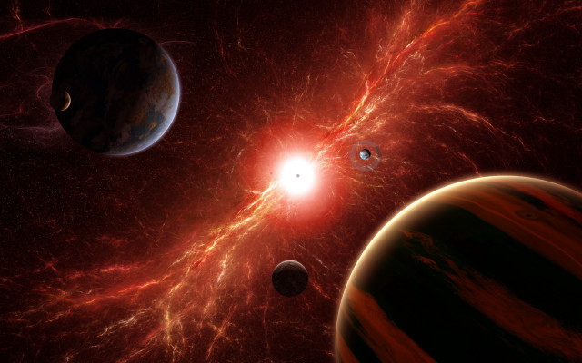 Red black space scene planets free wallpaper for desktop - medium preview image