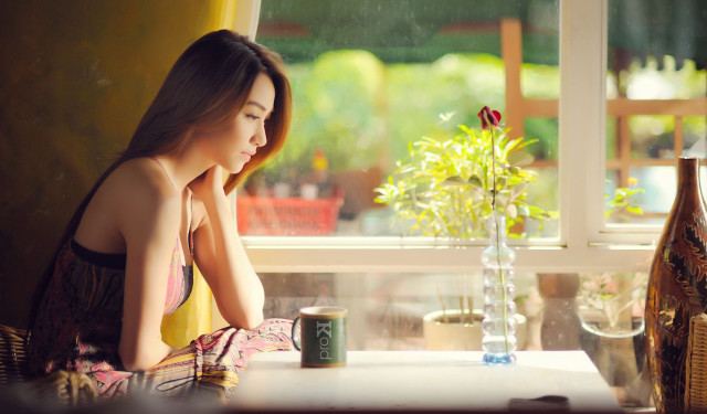 Woman table vase rose window free wallpaper for desktop - medium preview image