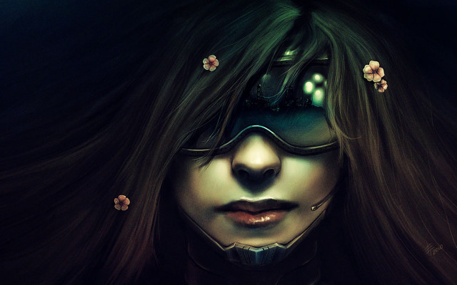 Woman mask flowers cyberpunk jewelry free wallpaper for desktop - medium preview image