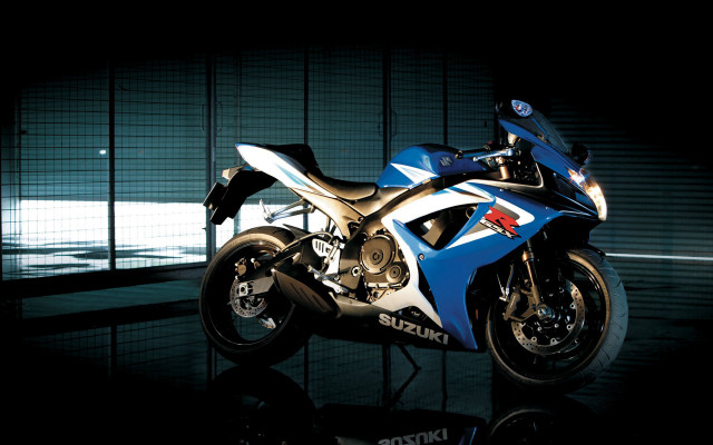 Blue white motorcycle dark room #2 free wallpaper for desktop - medium preview image