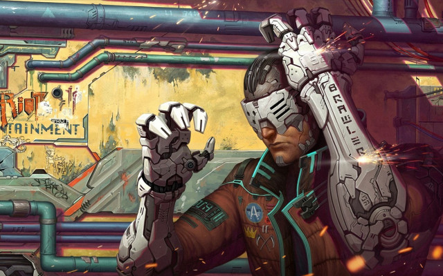 Futuristic suit man cyborg retrofuturism free wallpaper for desktop - medium preview image