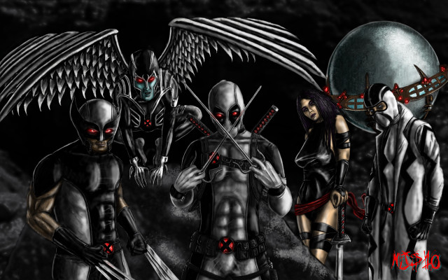 Demonic people wings swords group free wallpaper for desktop - medium preview image