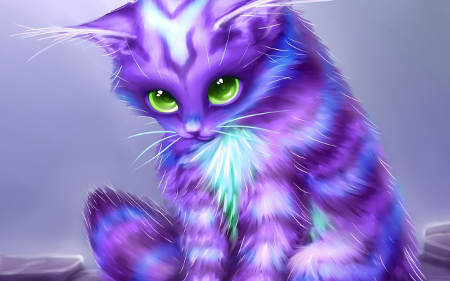 Purple cat green eyes fantasy free wallpaper for desktop - medium preview image