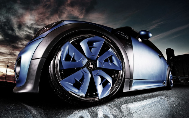 Blue car rim light night free wallpaper for desktop - medium preview image