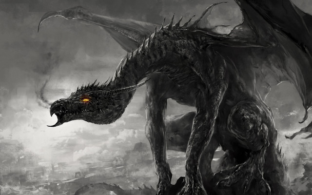 Glowing dragon clouds mountains fantasy free wallpaper for desktop - medium preview image