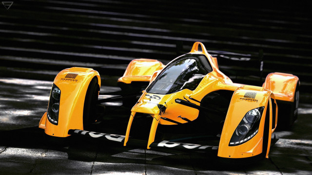 Yellow race car grass bleachers free wallpaper for desktop - medium preview image