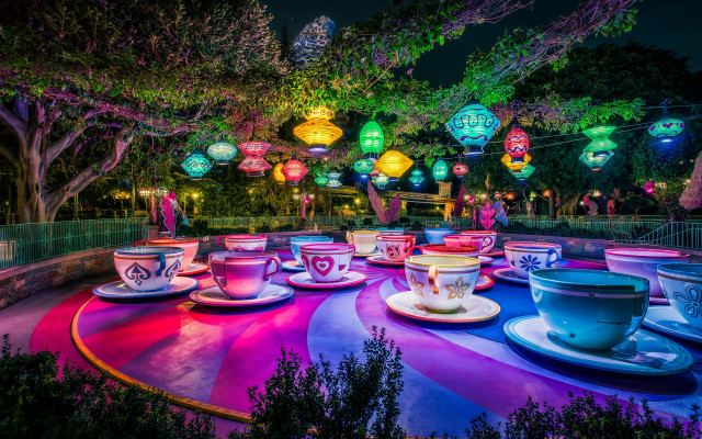 Colorful tea cups garden night free wallpaper for desktop - medium preview image