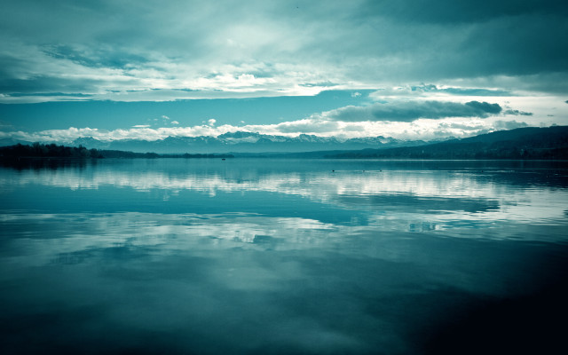 Lake clouds mountains trees sky free wallpaper for desktop - medium preview image