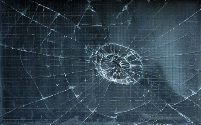 Broken glass window hole black free wallpaper for desktop - medium preview image
