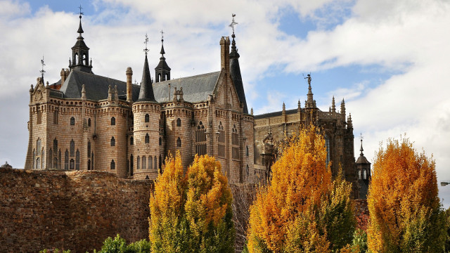 Castle clock tower trees cityscape free wallpaper for desktop - medium preview image