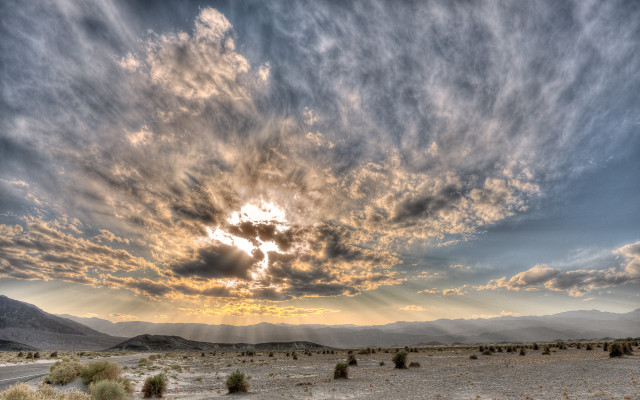 Cloudy desert mountains sunset city free wallpaper for desktop - medium preview image