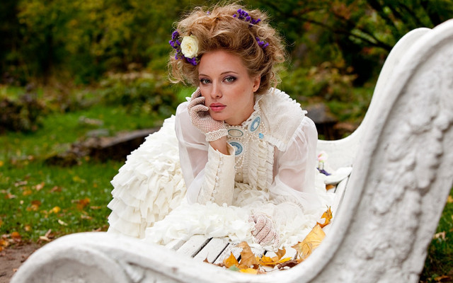 Woman bench cellphone flower hair free wallpaper for desktop - medium preview image