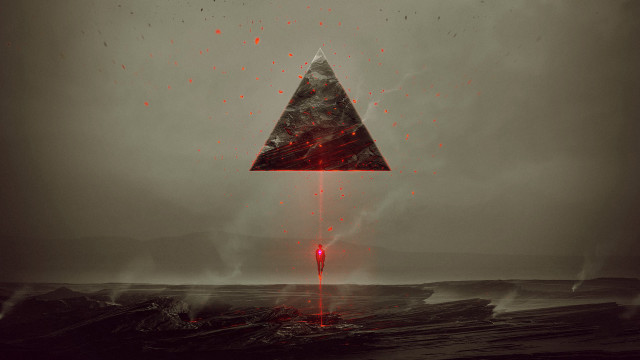 Floating triangle over water red free wallpaper for desktop - medium preview image