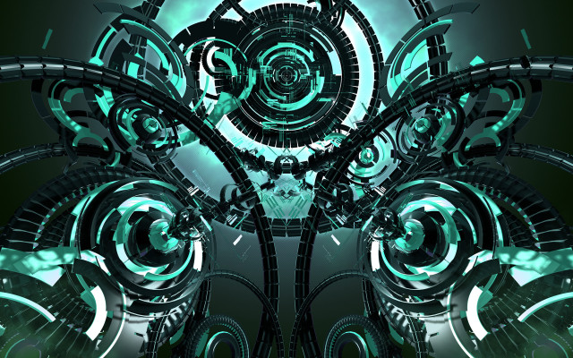 Cyberpunk biomechanical analogclock spiral green free wallpaper for desktop - medium preview image