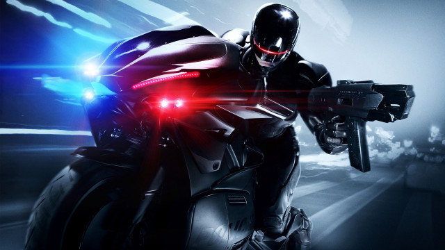Futuristic man gun blue light free wallpaper for desktop - medium preview image