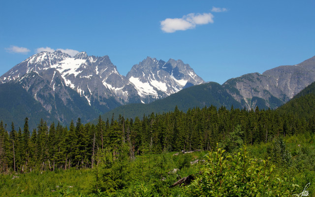 Mountain range trees clouds blue #3 free wallpaper for desktop - medium preview image