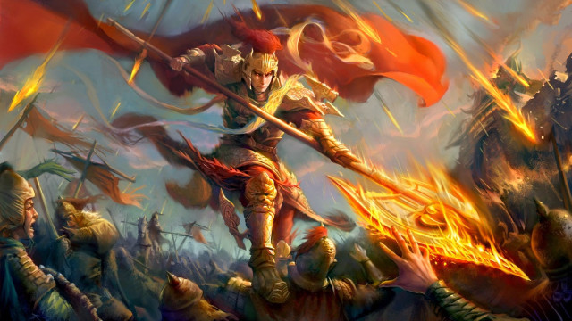Man holding flag sword crowd free wallpaper for desktop - medium preview image