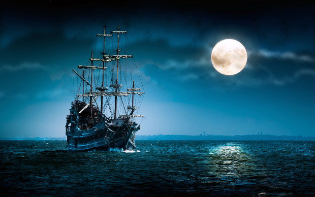 Moonlit ship ocean gothic night free wallpaper for desktop - medium preview image