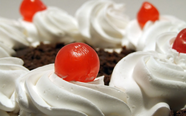 Cake cherry strawberry food photorealism free wallpaper for desktop - medium preview image