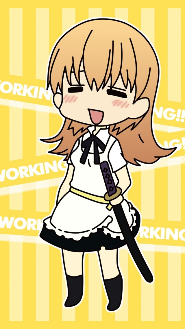 Girl sword yellow background words free wallpaper for mobile - medium preview image