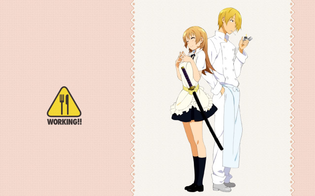 Anime couple warning sign apron free wallpaper for desktop - medium preview image