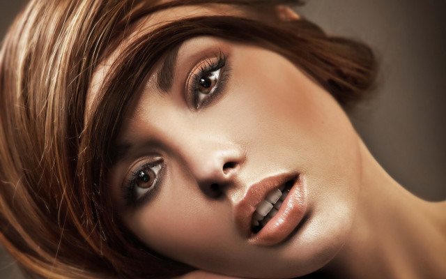 Woman long hair brown dress free wallpaper for desktop - medium preview image