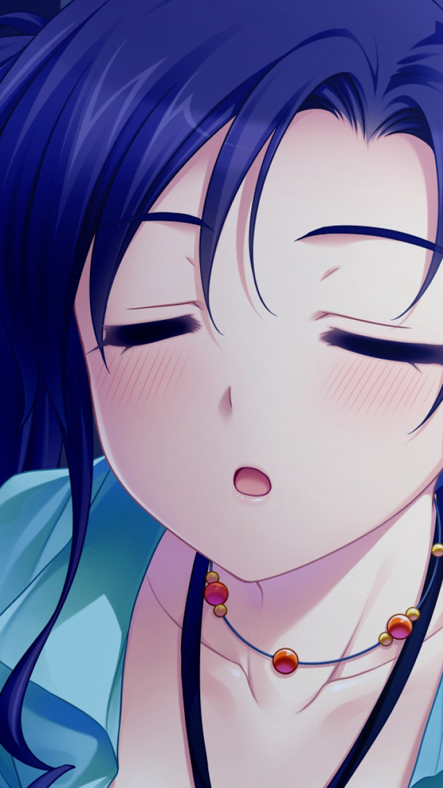 Woman blue hair necklace eyes free wallpaper for mobile - medium preview image